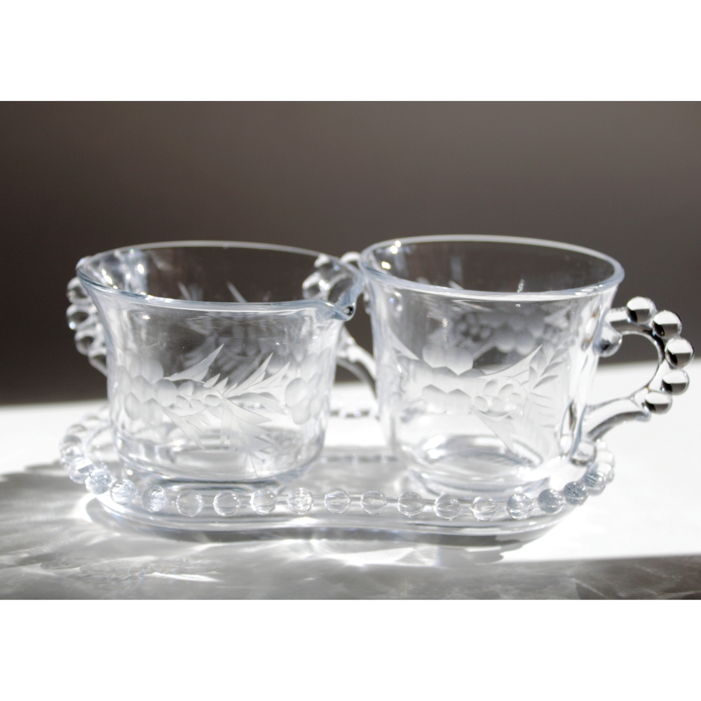 Vintage Imperial Glass Co. Candlewick Sugar, Creamer And Tray Set